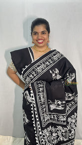 Vriksham Black Cotton Mulmul Saree With Pom Pom Lace-VS4423